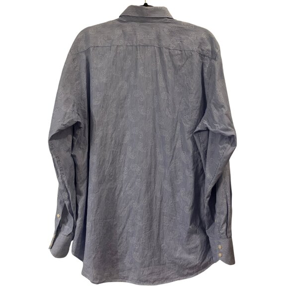 Thomas Dean Men’s Long Sleeve Button-Up Shirt Blue & White Paisley Stripe XL - Picture 4 of 7
